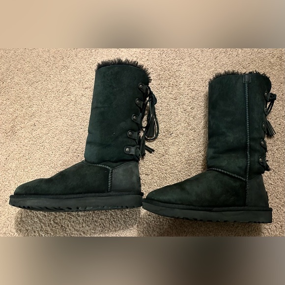 UGG Kristabelle Black Suede Sheepskin Fur Tall Winter Boots Size 6 - Picture 4 of 15